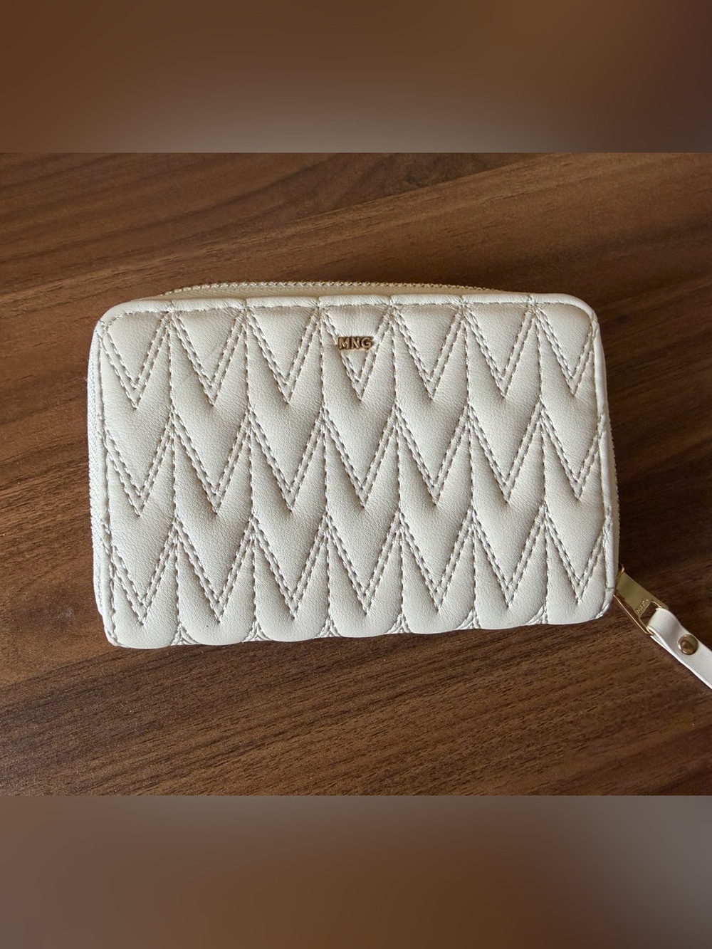 Mango Quilted Faux Leather Cream Zip Wallet